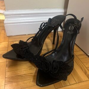 Black High Stiletto Heels with Ankle Straps